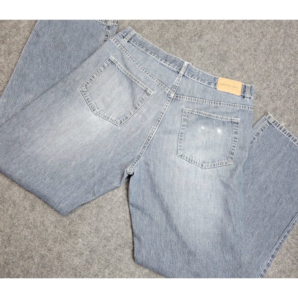 Calvin Klein Jeans Mens 34 Dark Blue Denim Y2K Dark Wash Streetwear Frayed Hem